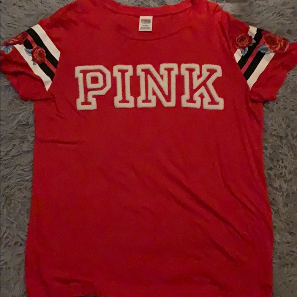 PINK Fuzzy Logo Tee